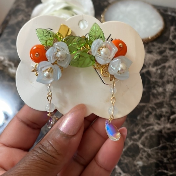 Tropical Orange Fruit Flower Drop Hair Clips - Picture 5 of 10